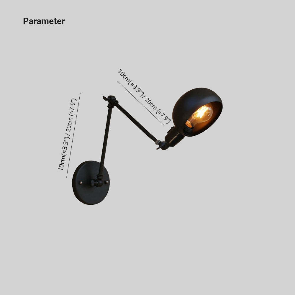 Brady Wall Lamp dimensions, adjustable metal dome light