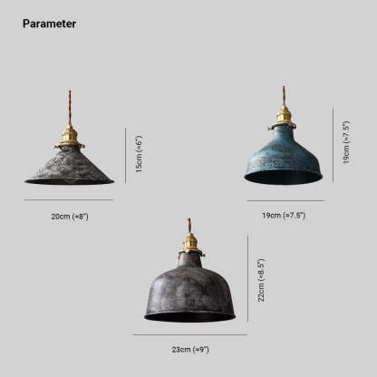 Alessio pendant light dimensions, aged rusty vintage finish Alessio Aged Rusty Vintage Rustic Finish Pendant Light, 3 Style