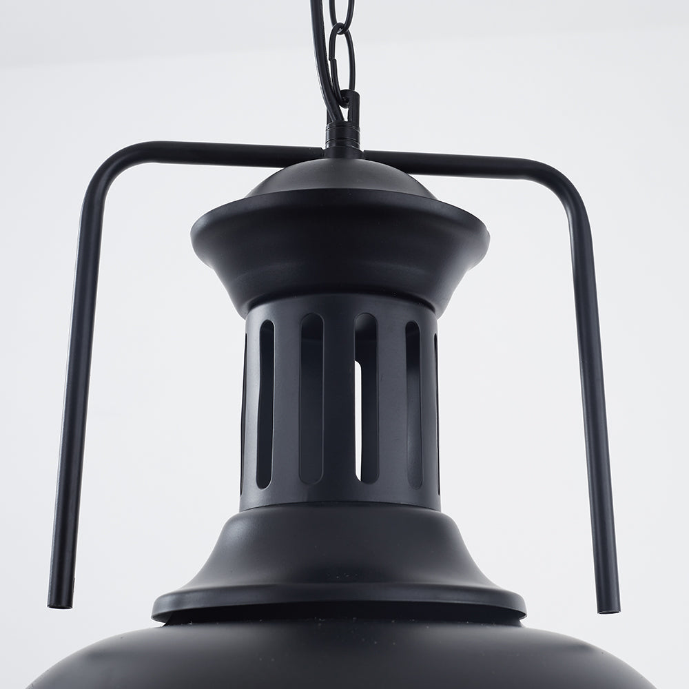 Black metal Alessio pendant light fixture. Rustic vintage lighting.
