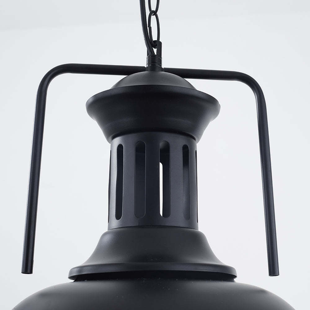 Black metal Alessio pendant light fixture. Rustic vintage lighting.