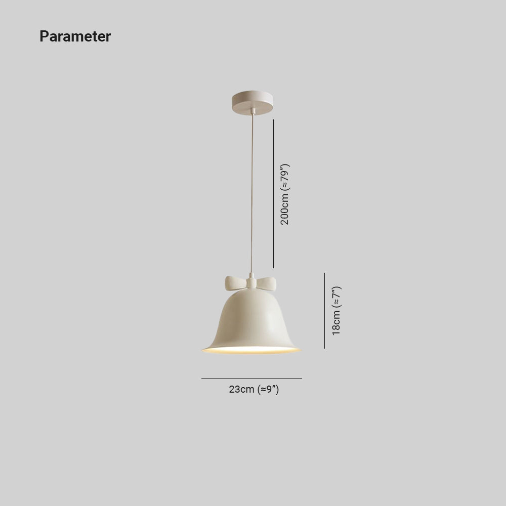 Carins pendant light dimensions: bell shape with bow detail.