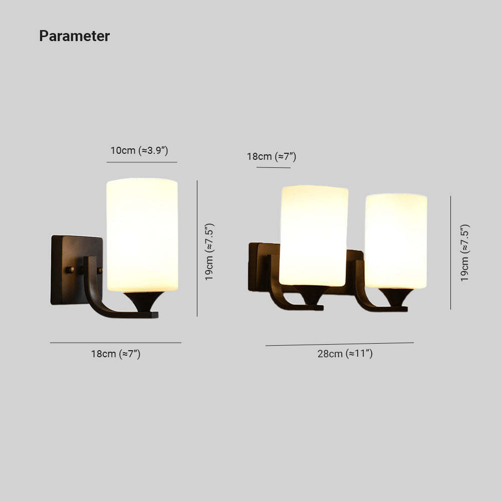 Eryn wall lamp dimensions, 10cm, 18cm, 19cm and 28cm.