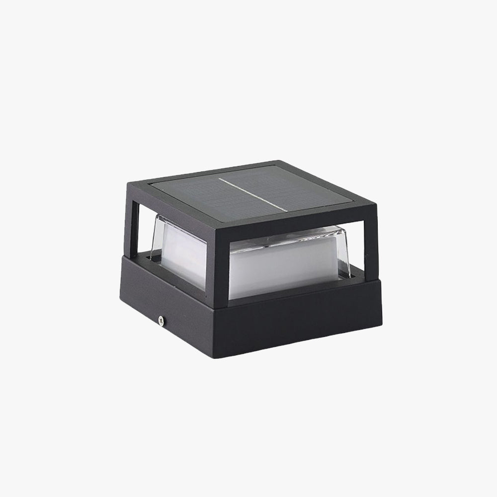 Riley Modern Cube Cylinder Metal Lamp Outdoor, Black Solar Pillar Light
