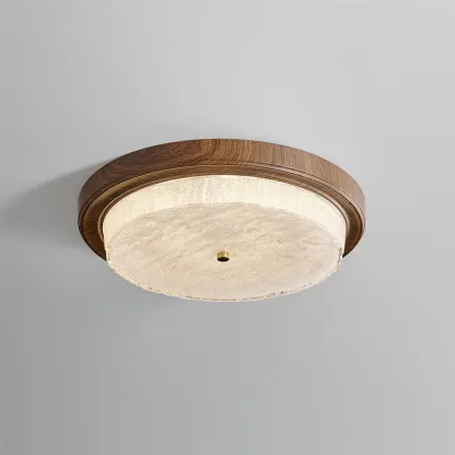 Ozawa Round Ceiling Light with wood grain and glass diffuser