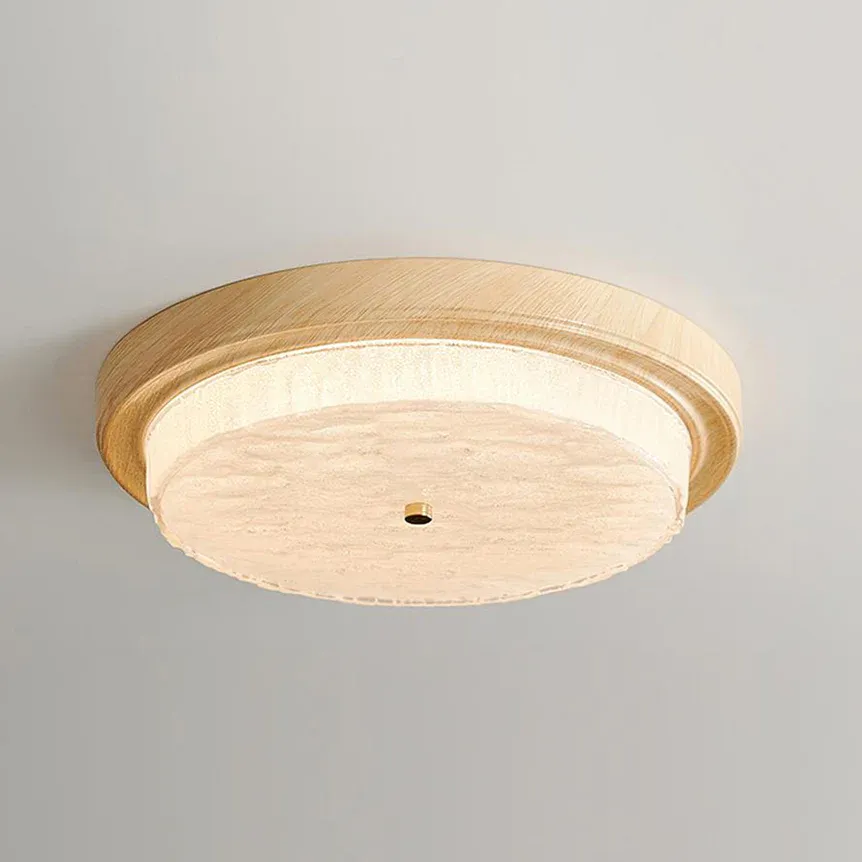Ozawa Rustic Ceiling Light with Water Grain Base, glass diffuser