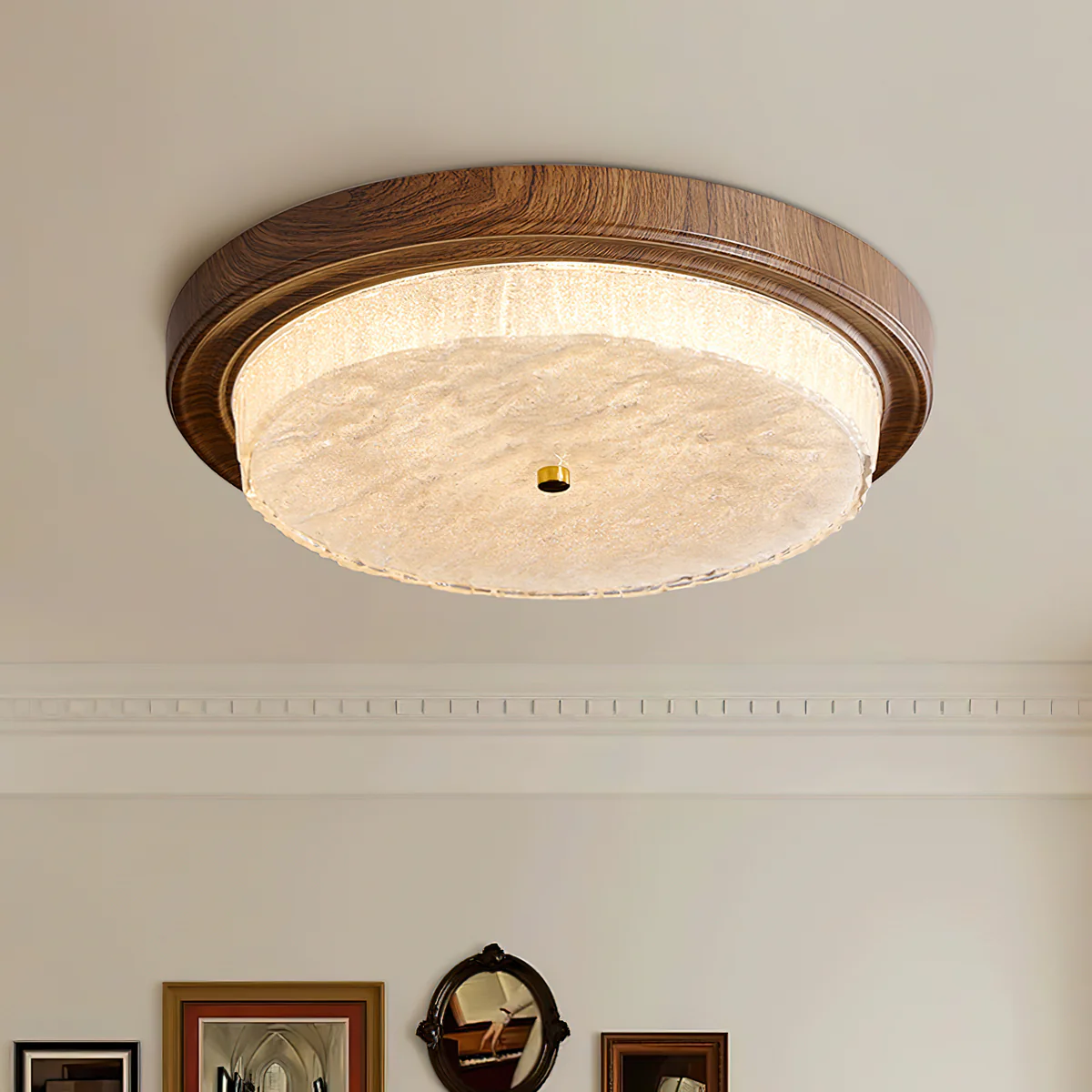 Ozawa Rustic Round Ceiling Light, wood grain, interior lighting