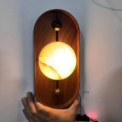 Muto Vintage LED Wall Lamp, Resin Globe, Wood Frame