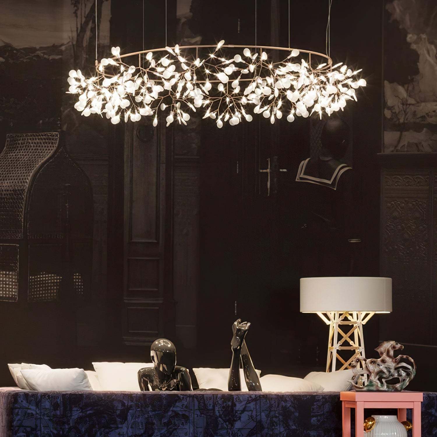 Modern living room with Olivia chandelier and stylish decor