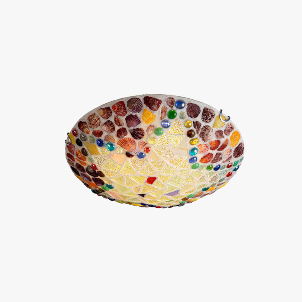 Eryn Rustic Flush Mount Ceiling Light with colorful mosaic glass