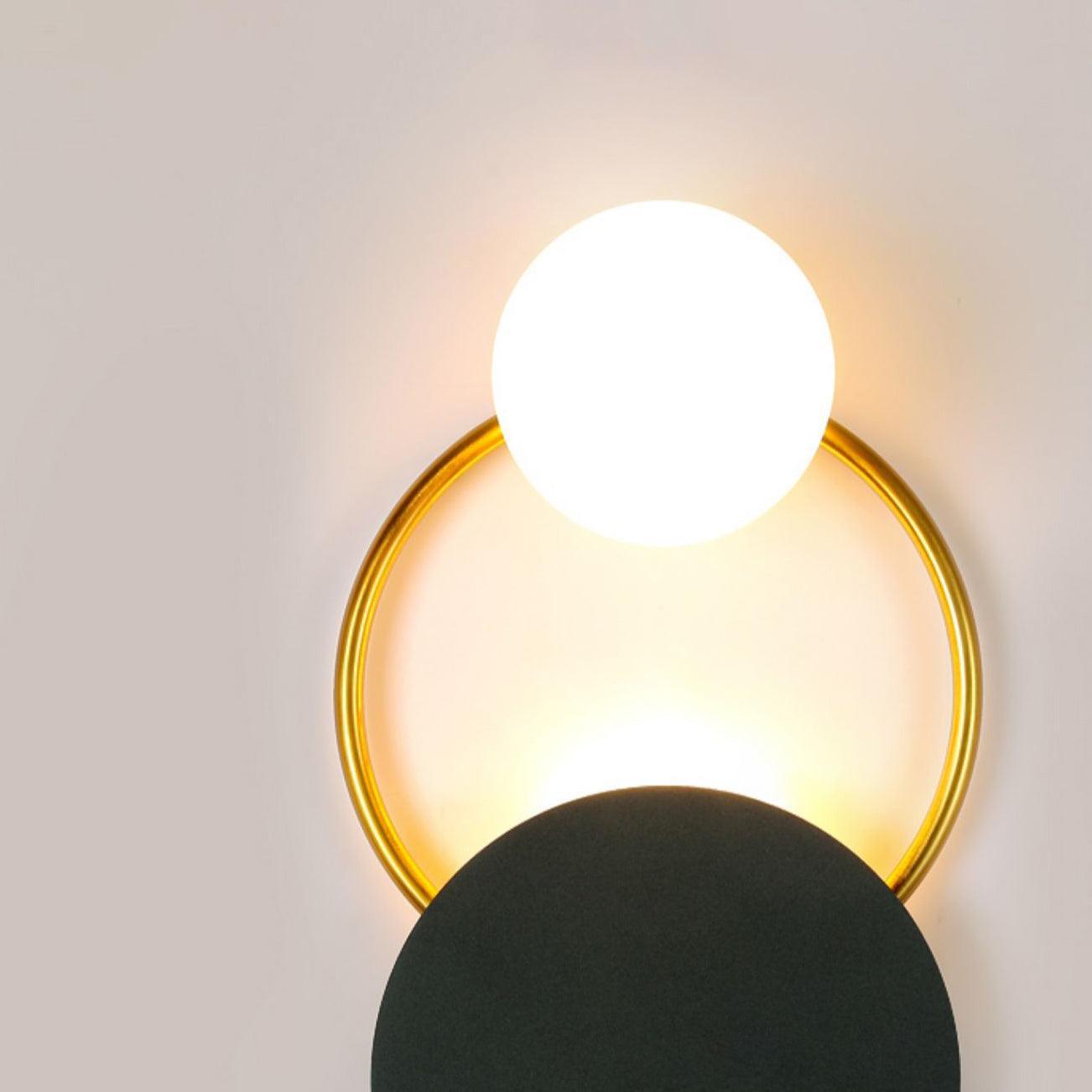 Emyr LED Wall Lamp - Gold Ring, White Orb, Black Disc