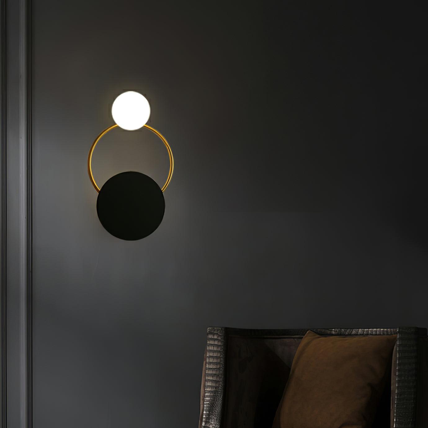 Emyr LED Wall Lamp: Modern Gold Ring with Black Disc