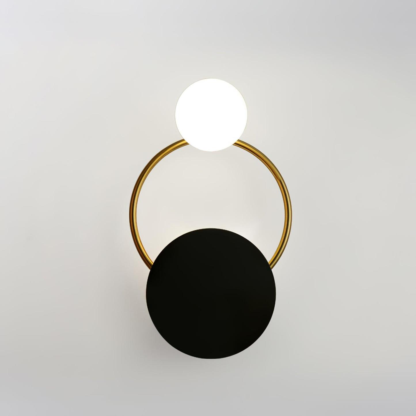 Emyr LED Wall Lamp - Gold Ring, Black & White Discs