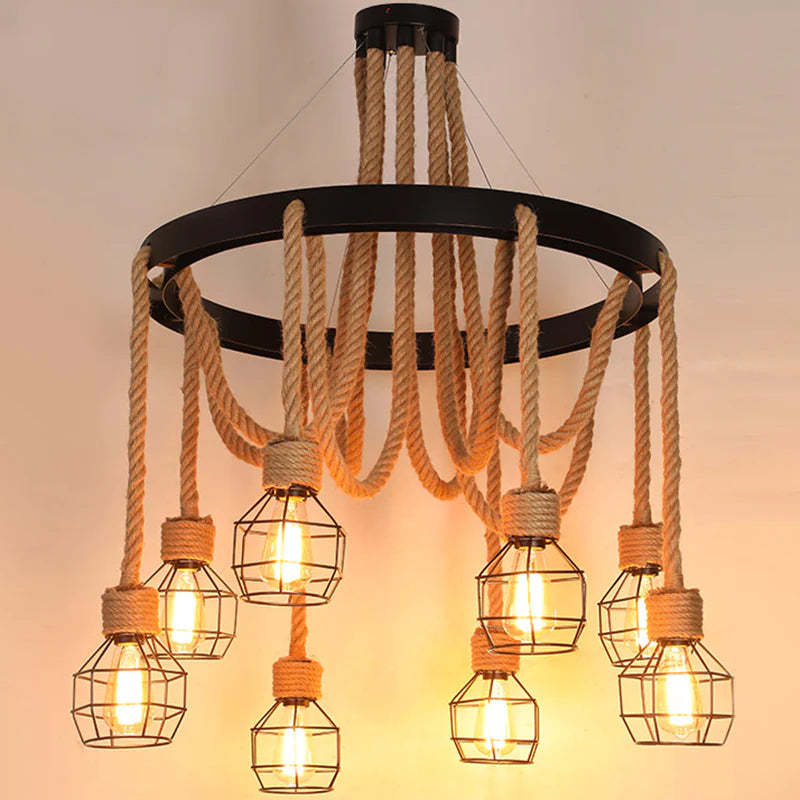 Epoch Retro Industrial Globe Chandelier Metal Bar Living Room
