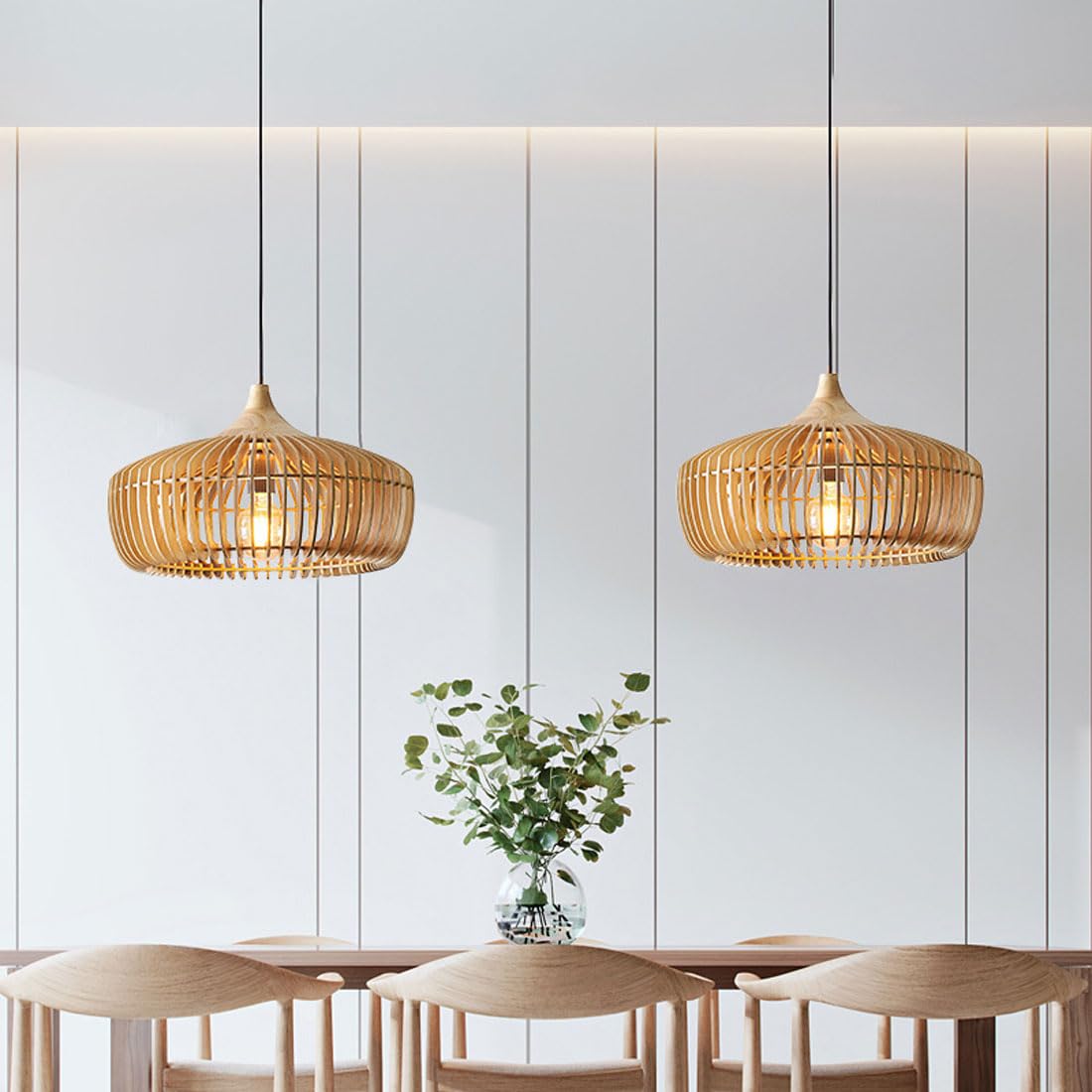 Ozawa Nordic Japanese Pendant Lights above wooden dining table