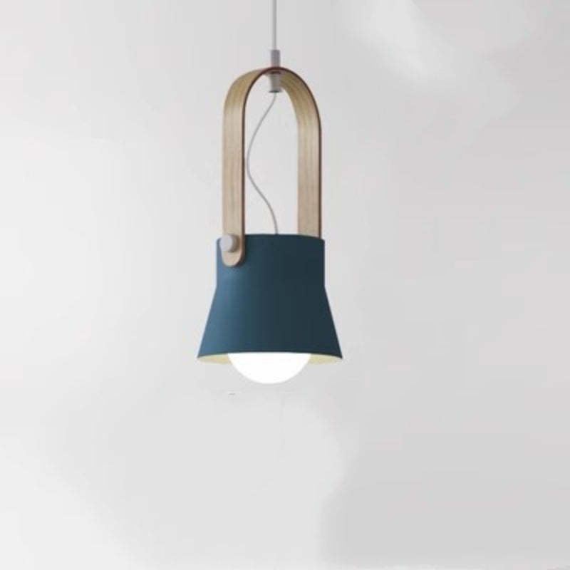 Morandi Pendant Light, Blue Metal and Wood, Bedroom Lighting