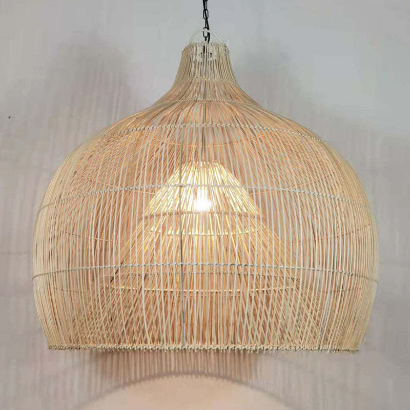 Handmade rattan pendant light with warm glow, Muto series
