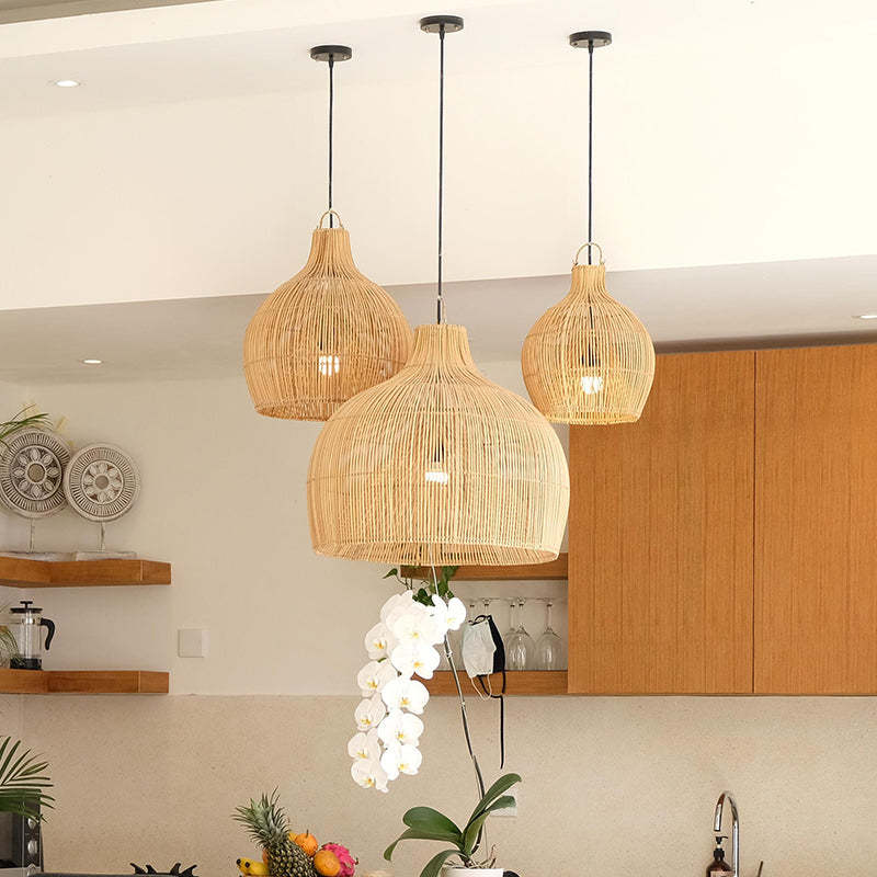 Muto Rattan Pendant Lights in a Kitchen Setting