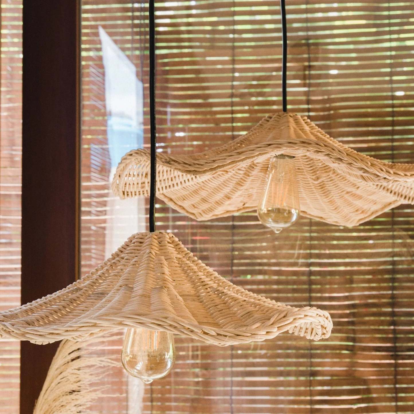 Rattan pendant lights with exposed bulbs, home decor