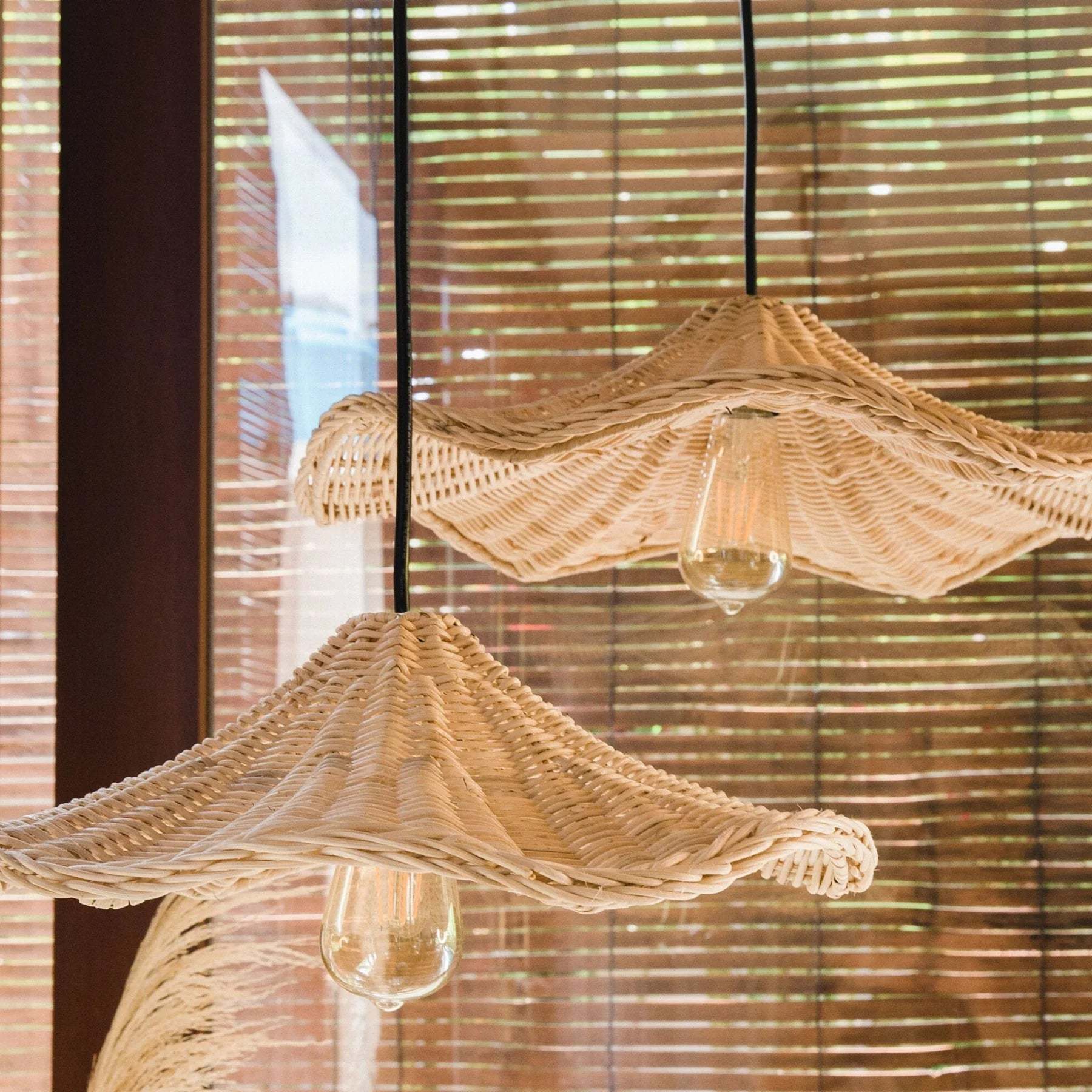 Rattan pendant lights with exposed bulbs, home decor