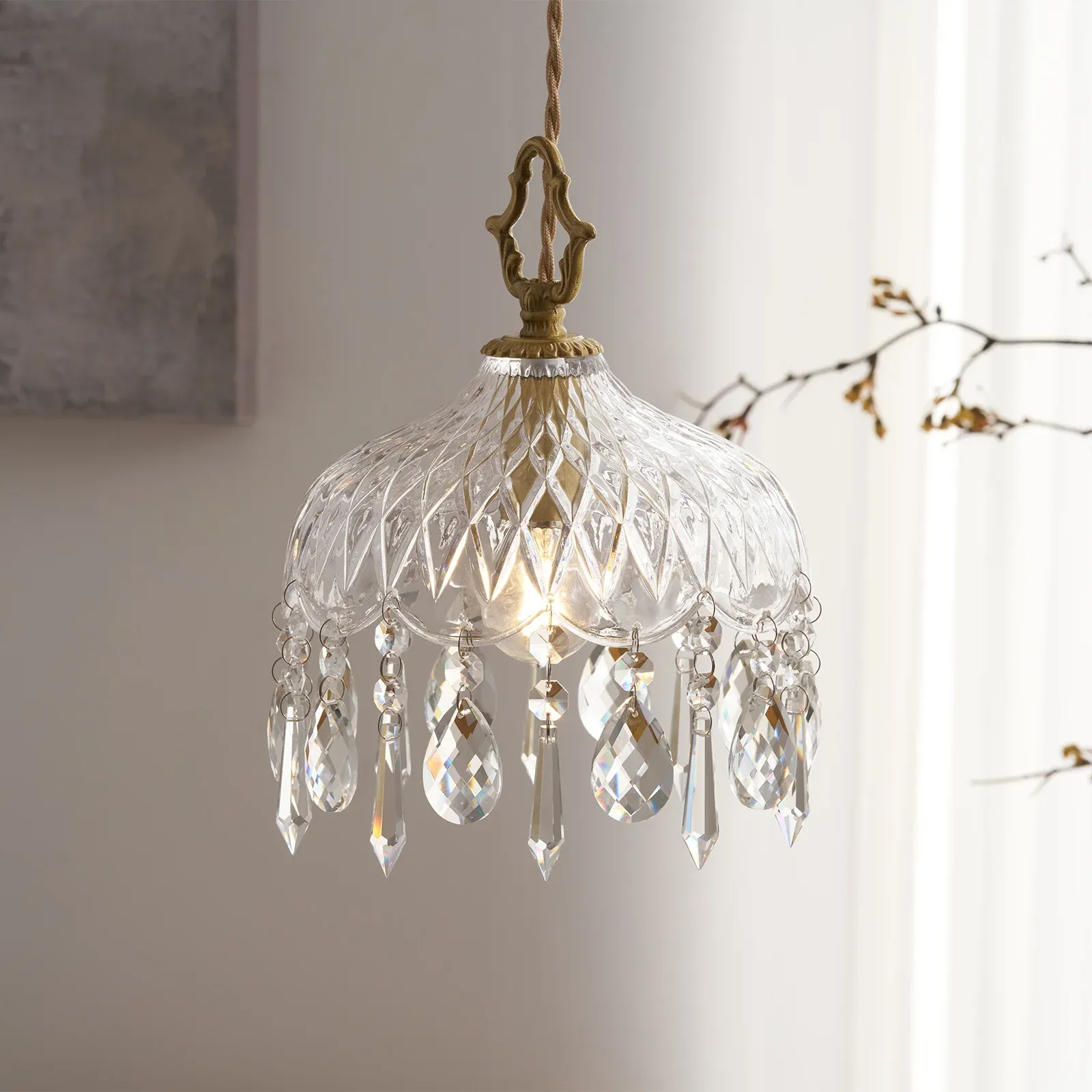 Vintage Metal Crystal Pendant Light Bedroom Living Room | Las Sola