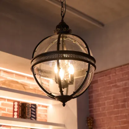 Alessio Vintage Glass Metal Black Pendant Light Dining Room Bedroom