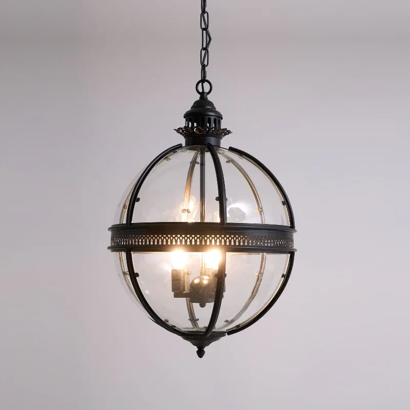 Alessio Vintage Glass Metal Black Pendant Light Dining Room Bedroom