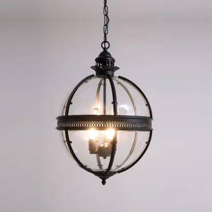 Alessio Vintage Glass Metal Black Pendant Light Dining Room Bedroom