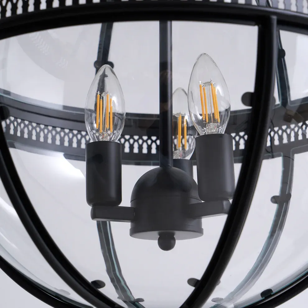 Alessio Vintage Glass Metal Black Pendant Light Dining Room Bedroom