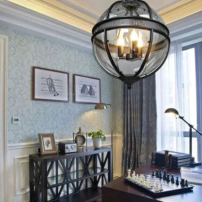 Alessio Vintage Glass Metal Black Pendant Light Dining Room Bedroom