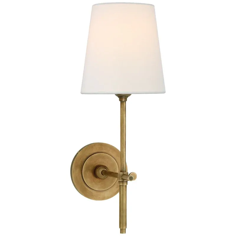 Wall Lamp Brass White Tapered Shade Bedroom Dining Room | Las Sola