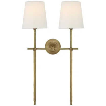 Austin Brass White Tapered Shade Wall Lamp