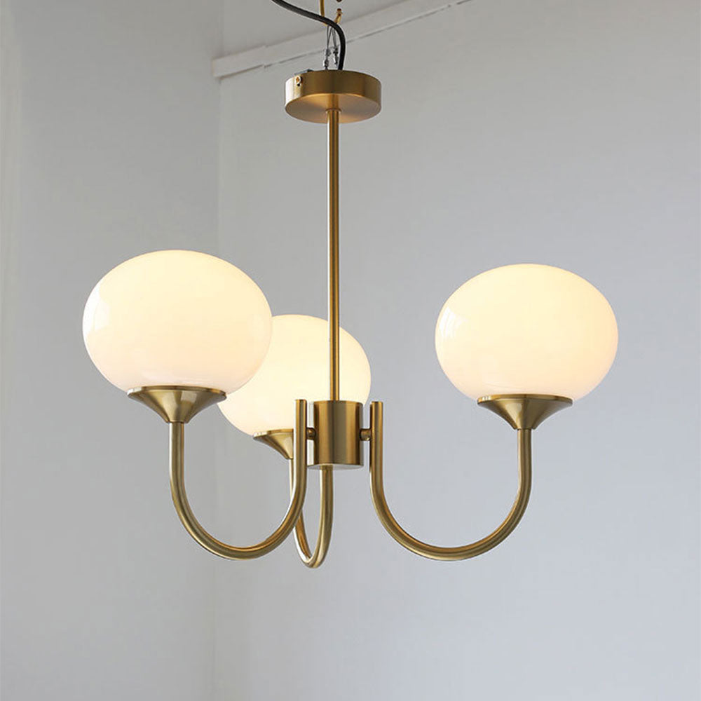 Art Deco globe chandelier in brass