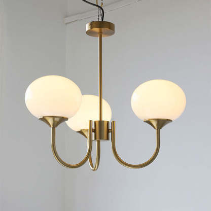 Art Deco globe chandelier in brass