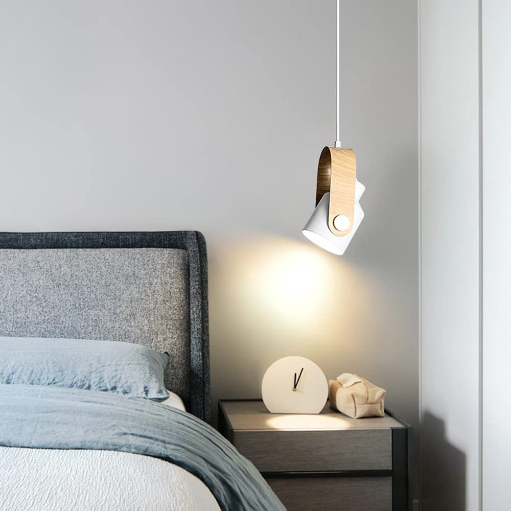 Morandi pendant light over bed, bedroom lighting.