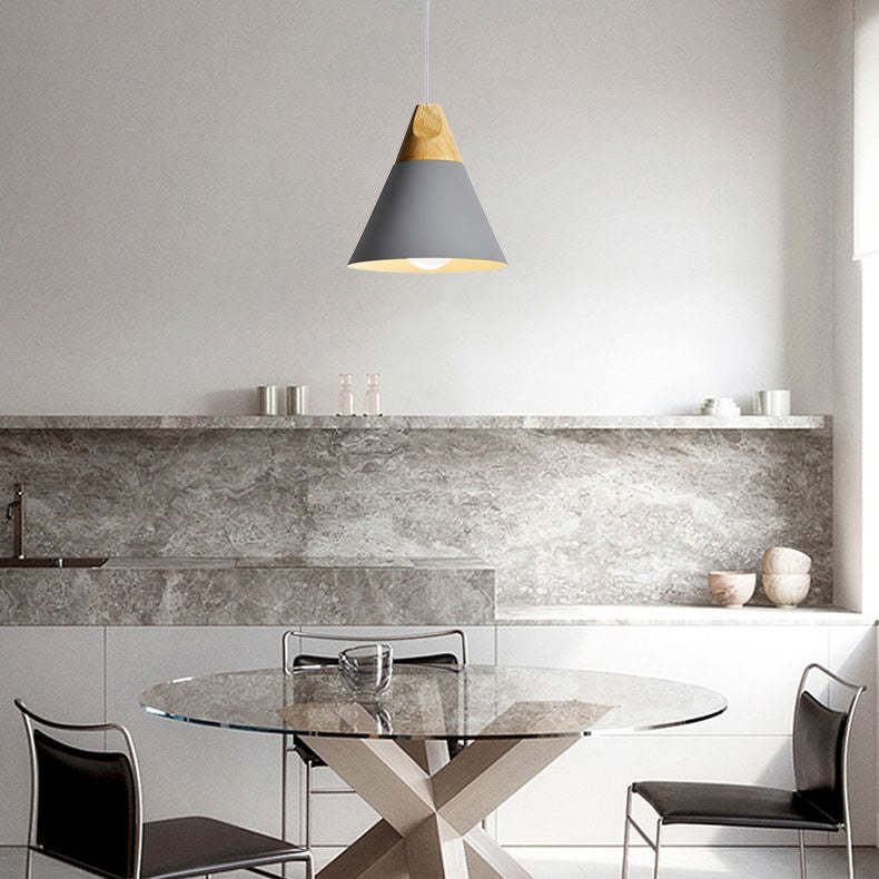 Grey Morandi pendant light over dining table