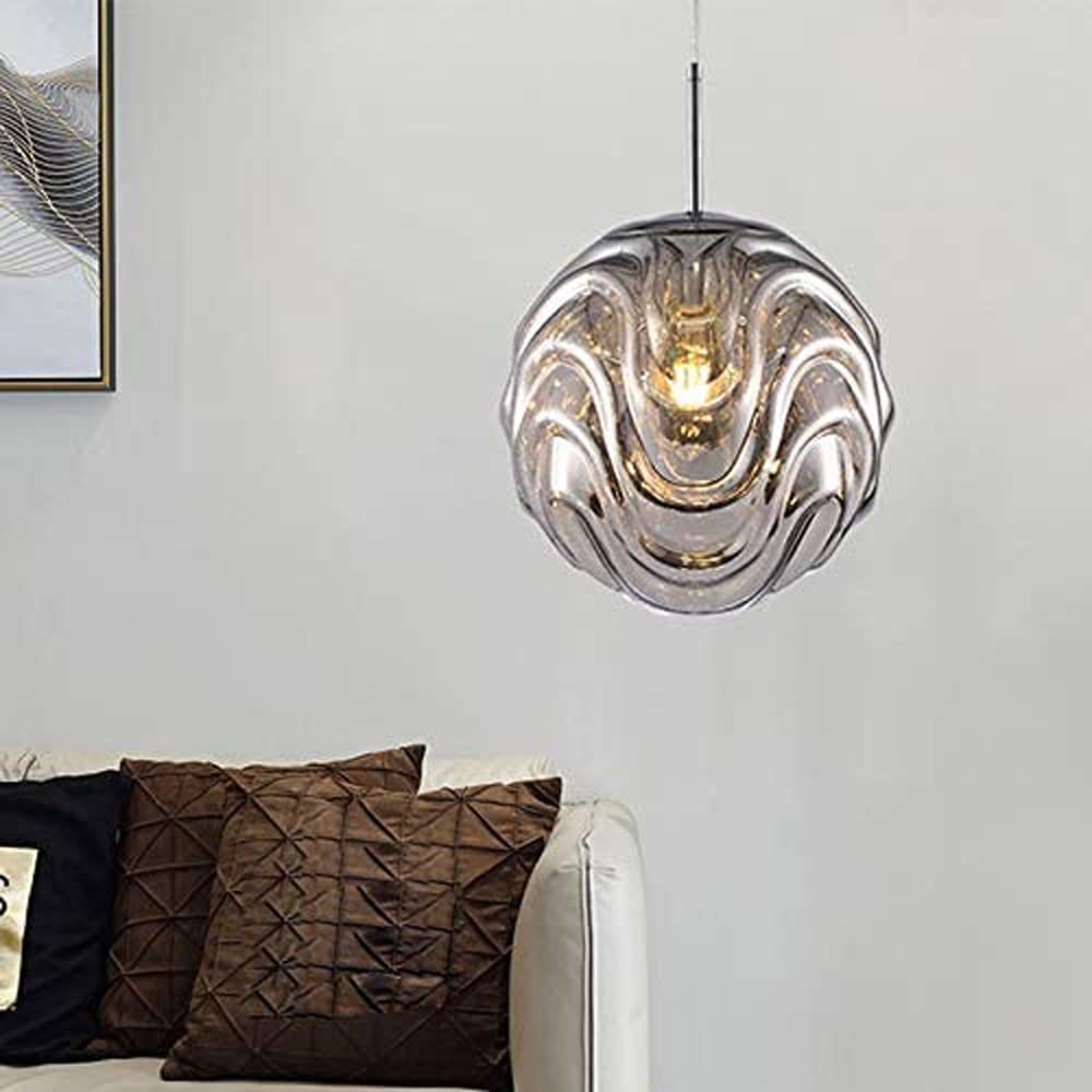 Hailie Sphere Pendant Light with wavy glass, modern living room