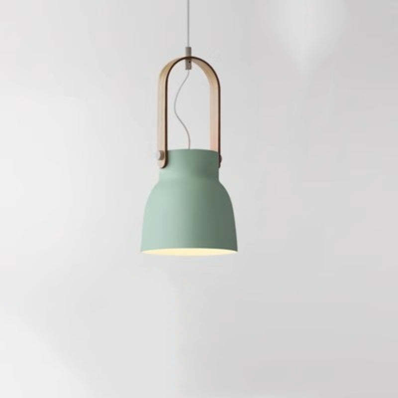 Mint green Morandi pendant light with wood accent