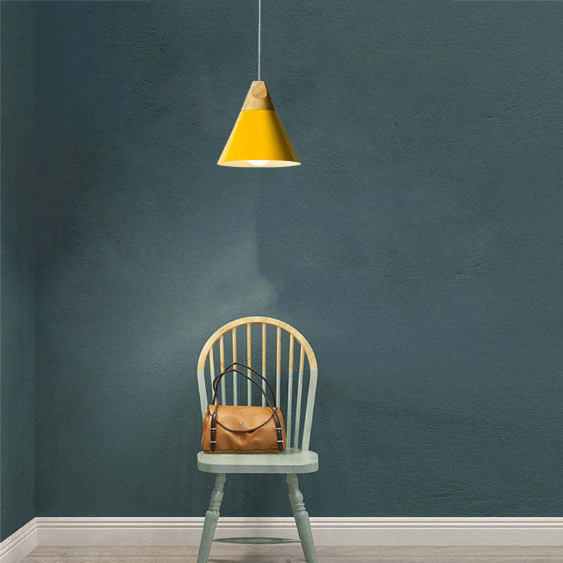 Yellow Morandi pendant light, wood and metal, Lassola lighting