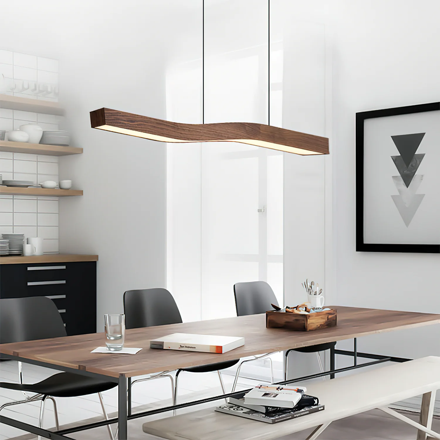 Ozawa Metal Acrylic Dark Wood Pendant Light Dining Room Bedroom