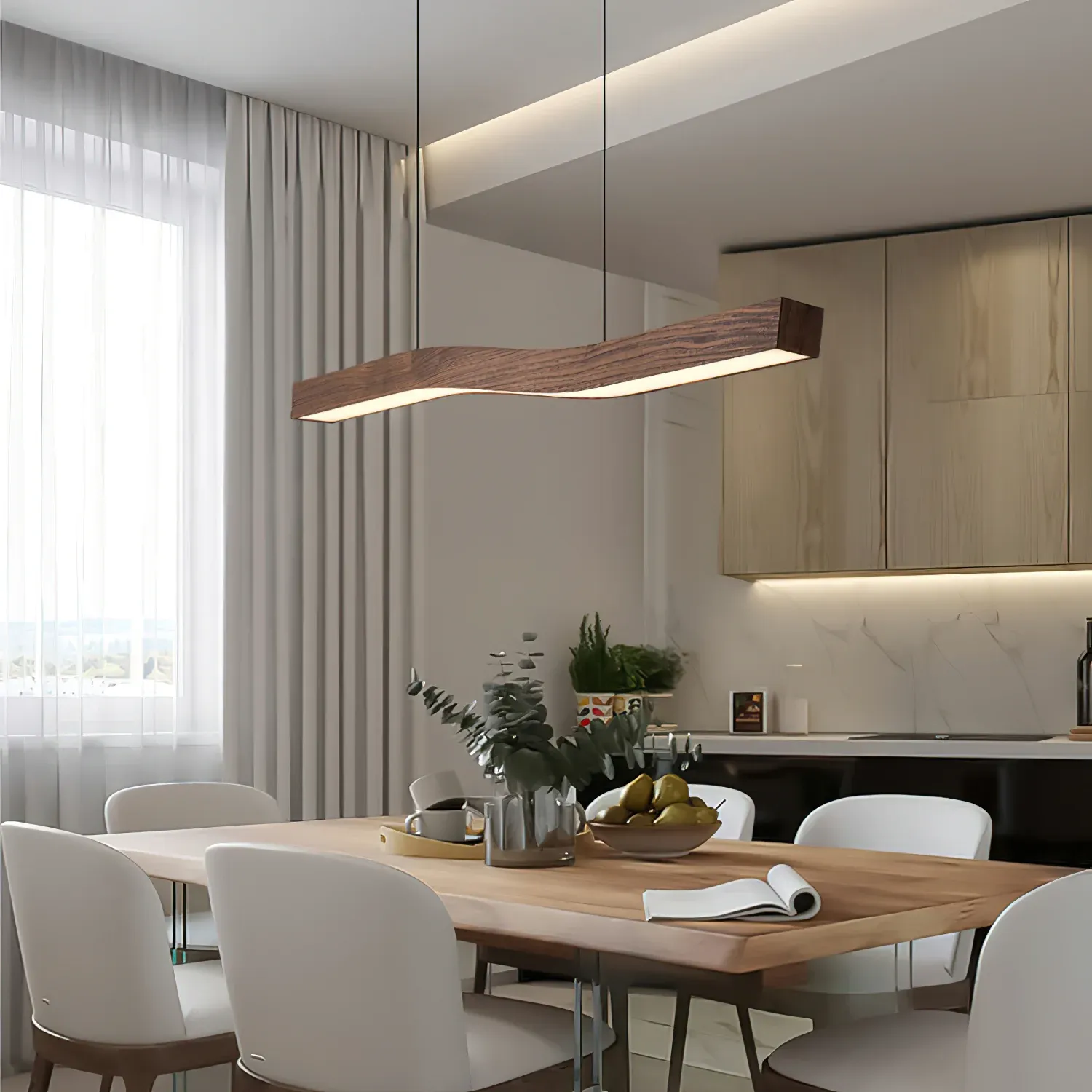 Ozawa Metal Acrylic Dark Wood Pendant Light Dining Room Bedroom