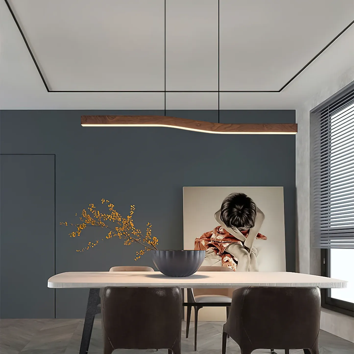 Ozawa Metal Acrylic Dark Wood Pendant Light Dining Room Bedroom