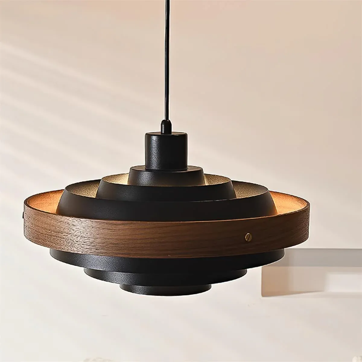 Muto Modern Round Metal Wood Pendant Light Dining Living Room