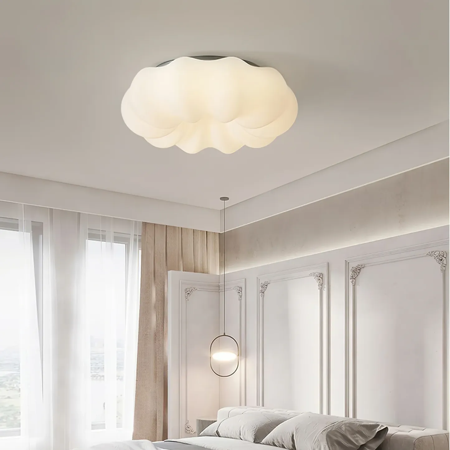 Quinn cloud ceiling lamp in bedroom, interior design
