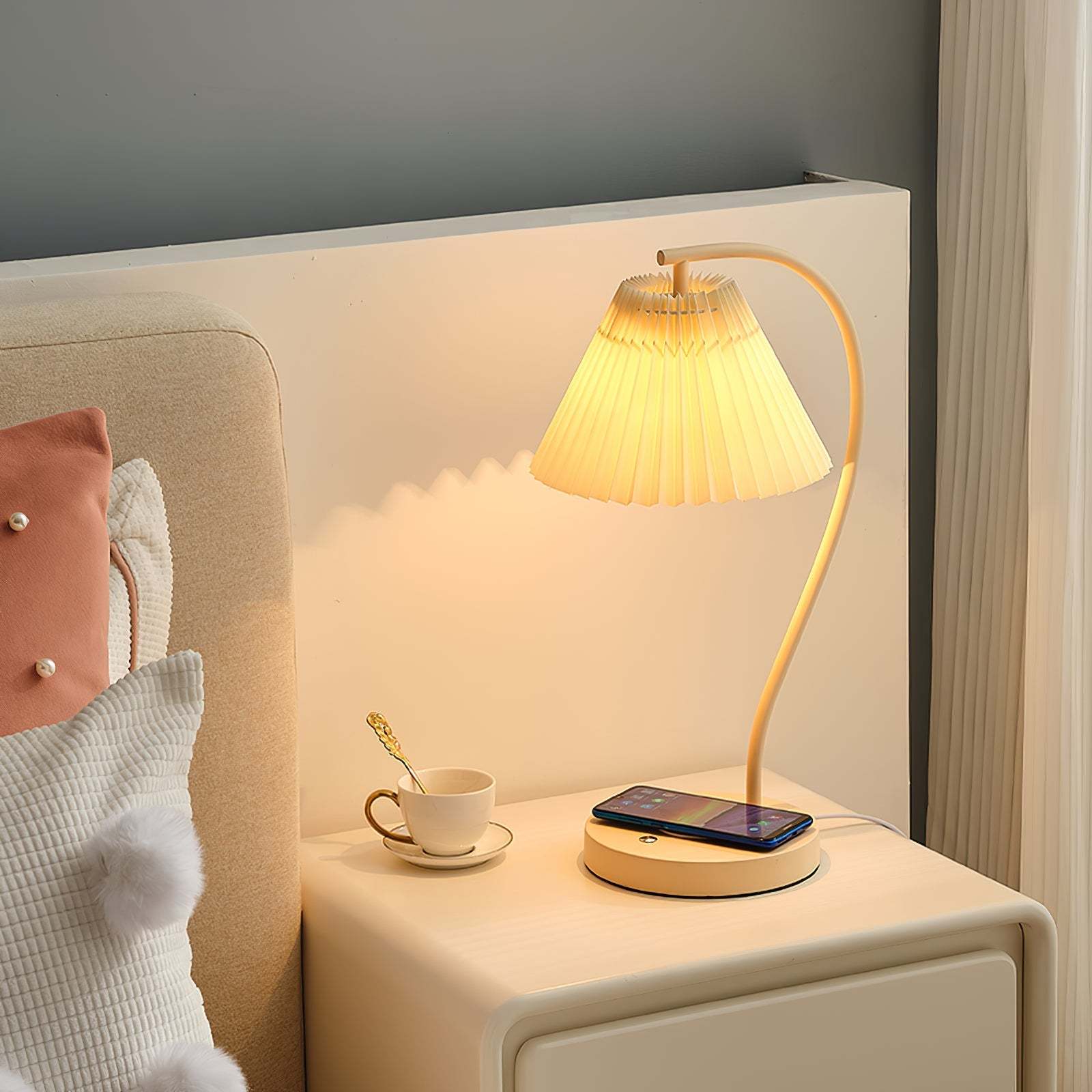 Nordic table lamp with wireless charger, nightstand decor