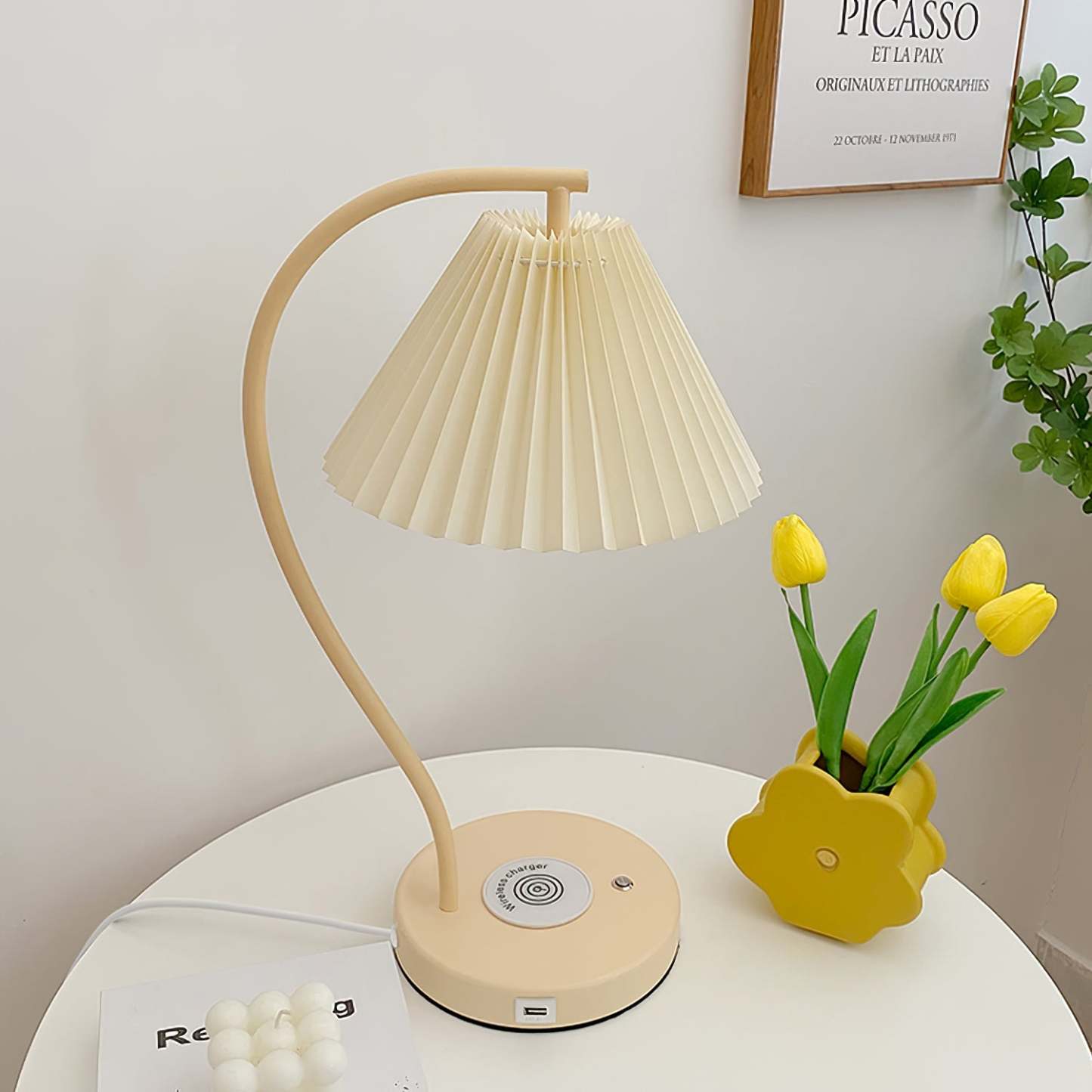 Sano Nordic Table Lamp with Wireless Charger, Fabric Shade