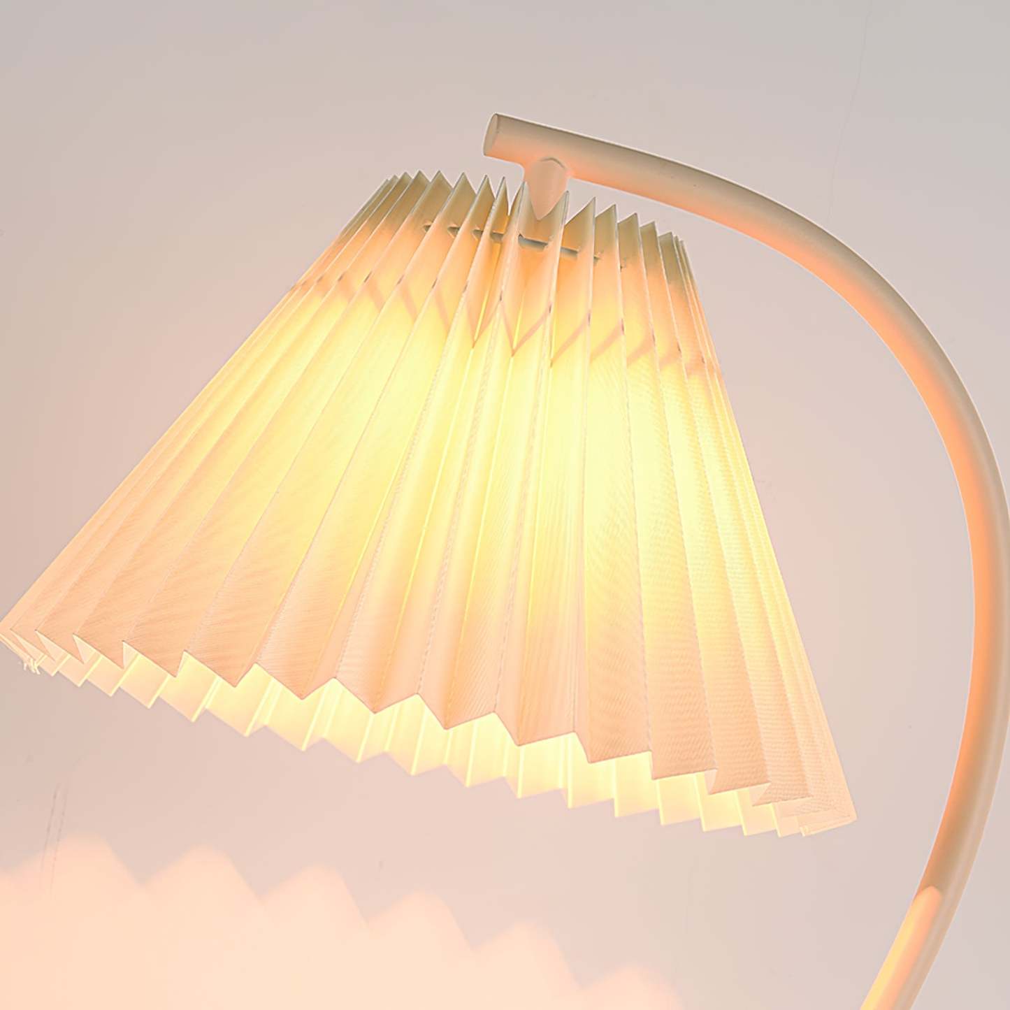 Sano Nordic Table Lamp Detail, pleated shade and curved arm