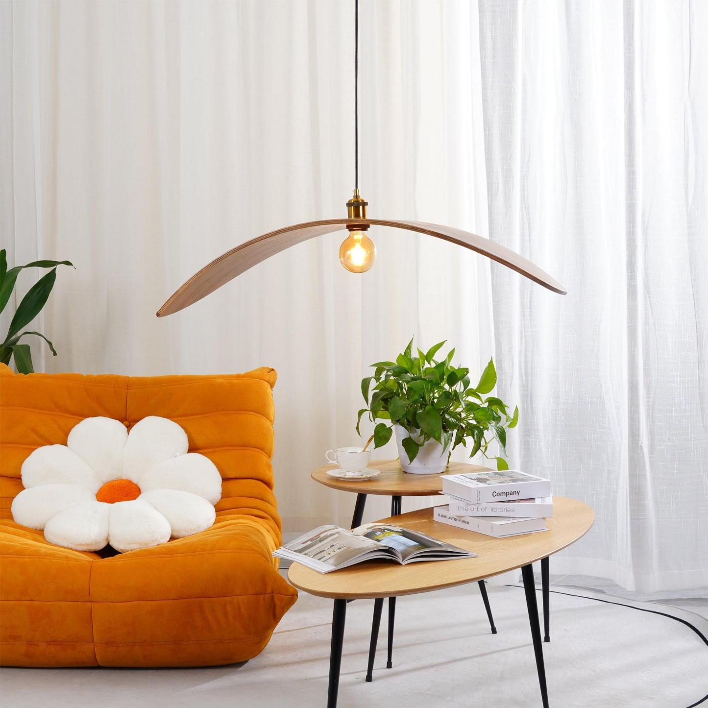 Ozawa Curved Art Pendant Light, Metal & Wood, Living Room | Las Sola