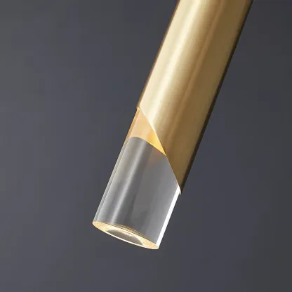 Modern pendant light detail, gold metal finish, acrylic shade