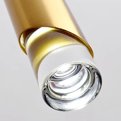 Close-up Meza cylinder pendant light, gold metal and acrylic detail