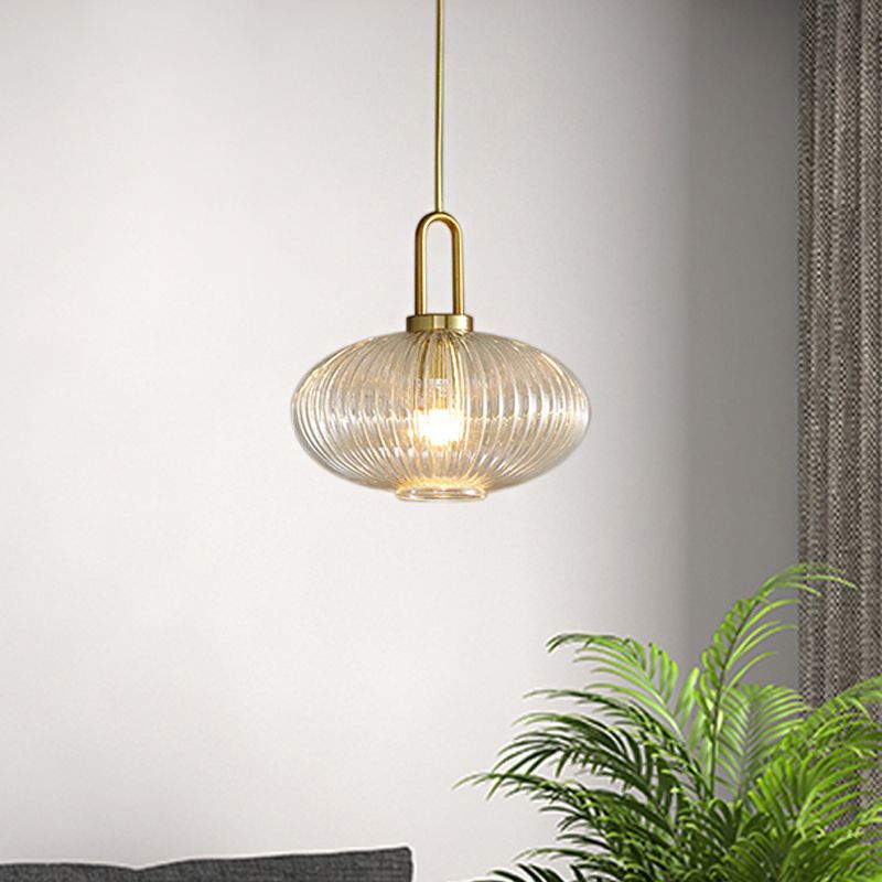Sanna pendant light with gold hardware and ribbed glass shade